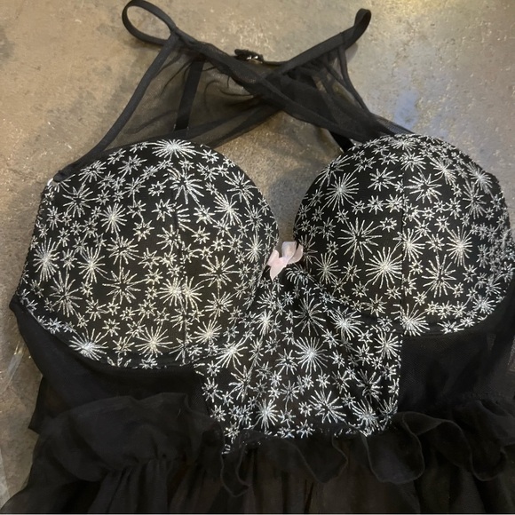 Victoria’s Secret Black “Dream Angels” High Neck Pattern Babydoll with Underwire - Picture 6 of 8